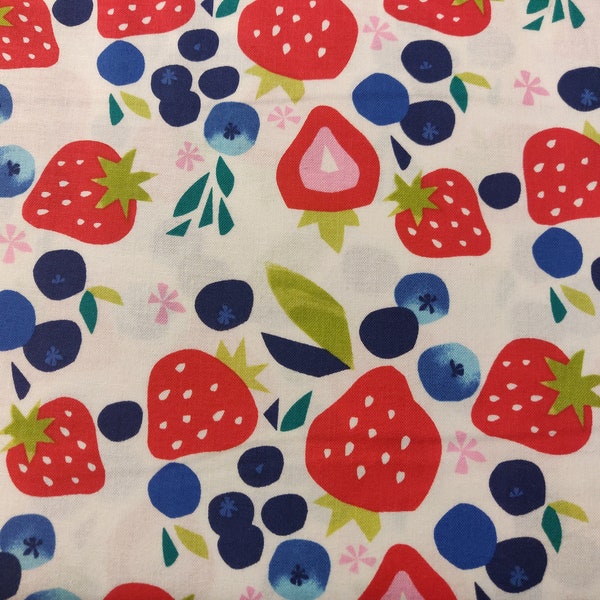 Berries Fabric, 100% Cotton fabric, Fruit Fabric, Strawberry Fabric, Blueberry Fabric, Fabric by the Yard