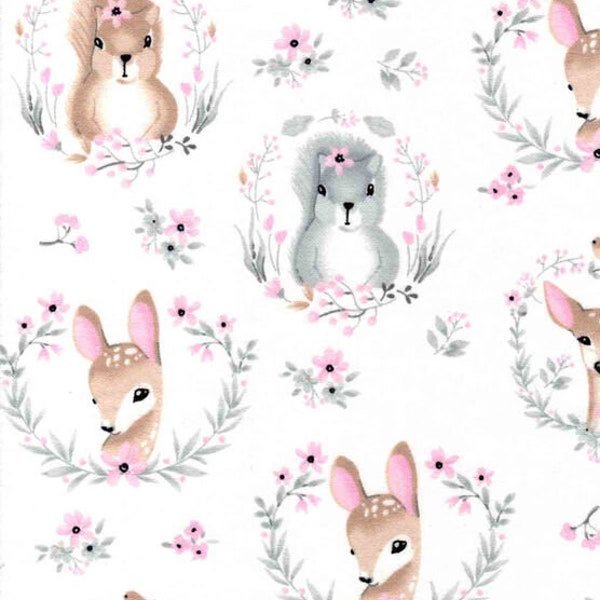 Animals and Florals Flannel Fabric, 100% Cotton, Fabric by the Yard, Choose your Cut