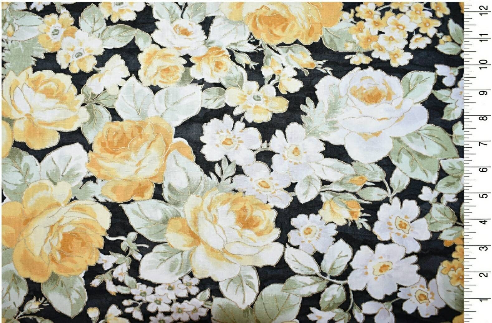 Yellow Rose Fabric 100 Cotton fabric Fabric by the Yard Etsy