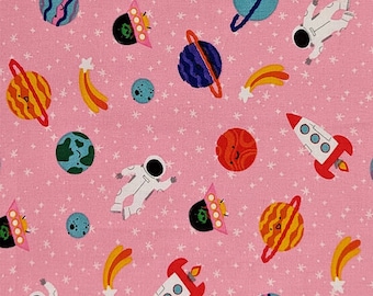 Outer Space Fabric, 100% Cotton, Spaceship Fabric, Fabric by the Yard, Choose your Cut, Planet Fabric