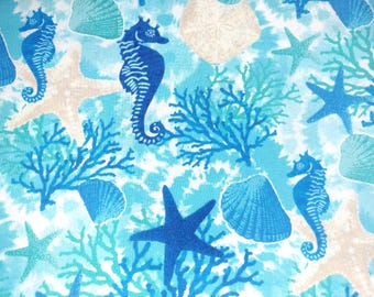 Tela con estampado oceánico, tela con motivos de criaturas marinas, 100% algodón, tela cortada a medida, elige tu corte.