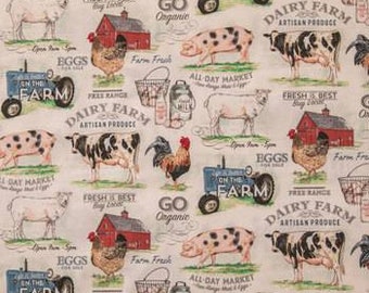 Farm Animal Fabric, 100% Cotton fabric, Fabric by the Yard