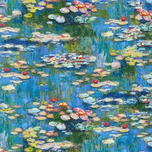 Water Lily Fabric, Painted Water Lilies Fabric, 100% Cotton, Fabric by the Yard