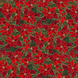 Poinsettia Fabric, 100% Cotton, Winter Fabric, Fabric by the Yard