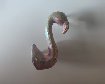 Flamingo Wall Hook - Rainbow Painted Cast Iron Flamingo Wall Hook
