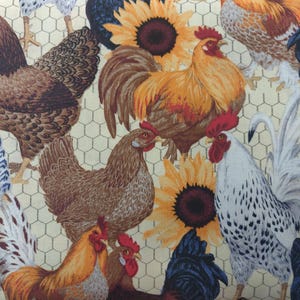 Tissu poulet, tissu 100 % coton, poulets et tournesols, tissu coq, tissu par mètre