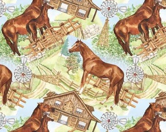 Horse Fabric, Farm Fabric, 100% Cotton, Fabric by the Yard, Choose your Cut