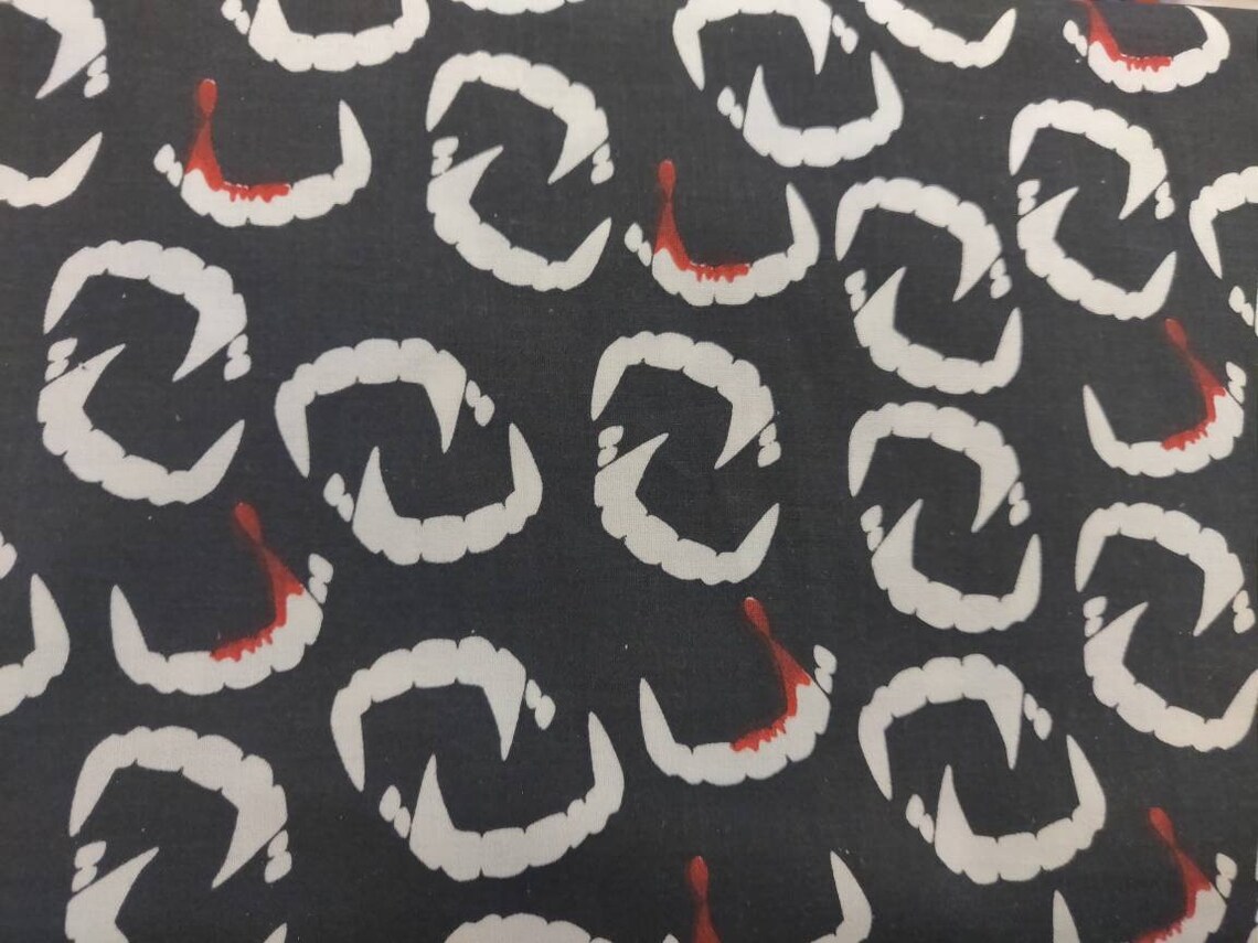 Glowing Vampire Fangs Fabric 100 Cotton Vampire Teeth Etsy