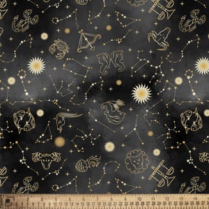 Tela de Signos del Zodíaco, 100% Algodón, Tela Celestial, Tela cortada a medida, Elige tu Corte