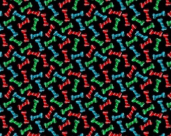 Tela con estampado de rayas y huesos de perro, 100 % algodón, corte de tela a medida, elige tu corte