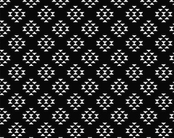 Triángulos blancos y negros Tejido interior/exterior, 100% poliéster, Tejido geométrico para exteriores, Tejido cortado a medida, Elige tu corte