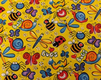Bugs Fabric, 100% Cotton, Fabric by the Yard, Insect Fabric, Choose your Cut, quilting