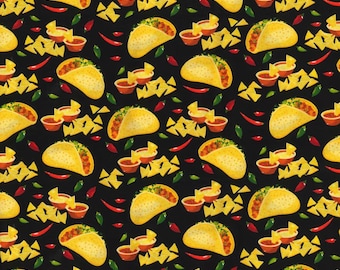 Tacos and Salsa Fabric, 100% Cotton, Fabric by the Yard, Choose your Cut