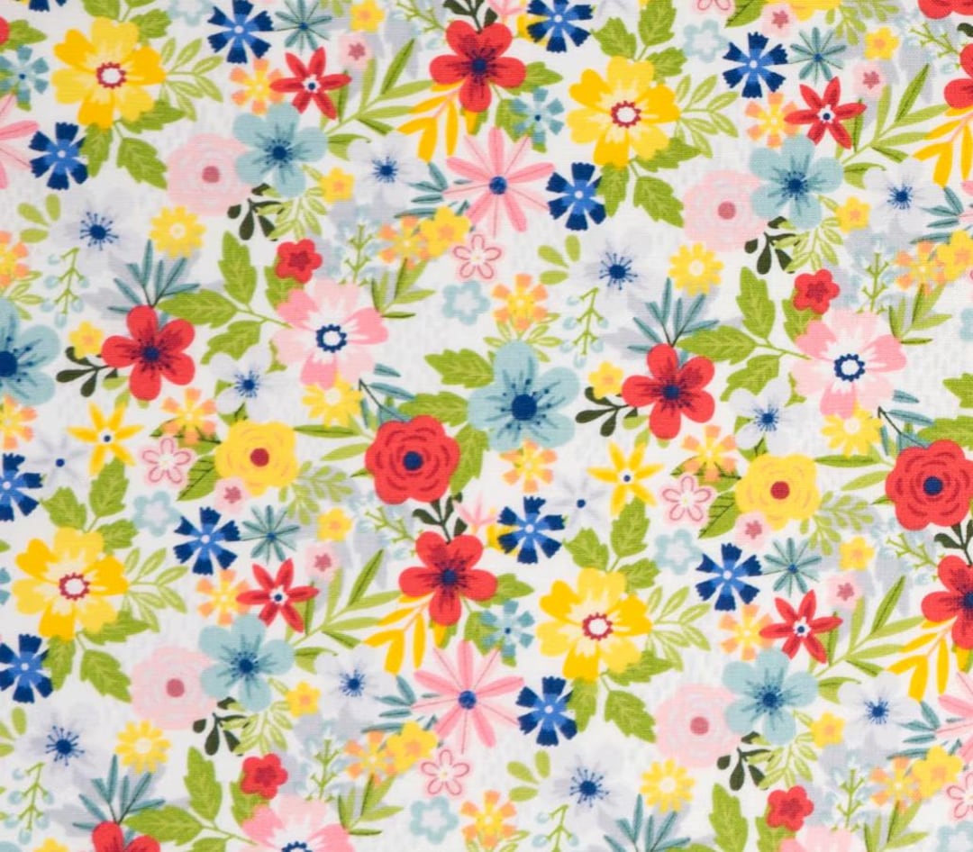 Spring Flowers Fabric, 100% Cotton, Fabric by the Yard, Choose Your Cut ...