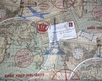 Travel Fabric, 100% Cotton fabric, Fabric by the Yard