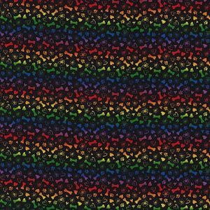 Rainbow Dog Bone Fabric, 100% Cotton, Fabric by the Yard, Choose your Cut, quilting