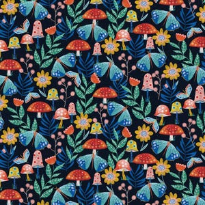 Mushrooms and Moths Fabric, 100% Cotton, Fabric by the Yard, Choose your Cut, quilting