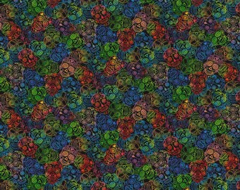 Tessuto Rainbow Sugar Skulls, tessuto 100% cotone, tessuto tagliato su misura, scegli il tuo taglio