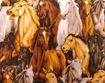 Horses Fabric, 100% Cotton, Fabric by the Yard, Choose your Cut