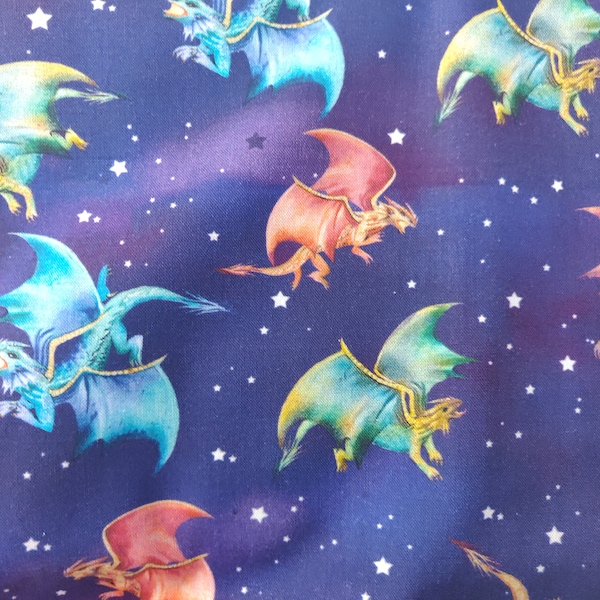 Dragons and Stars Fabric, 100% Cotton, Dragon Fabric, Fabric by the Yard, Choose your Cut, quilting