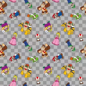 Nintendo Characters Toss Fabric, 100% Cotton, Fabric by the Yard, Choose your Cut, quilting
