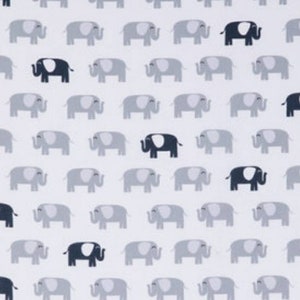Gray and Navy Blue Elephant Fabric, 100% Cotton, Fabric by the Yard, Choose your Cut.