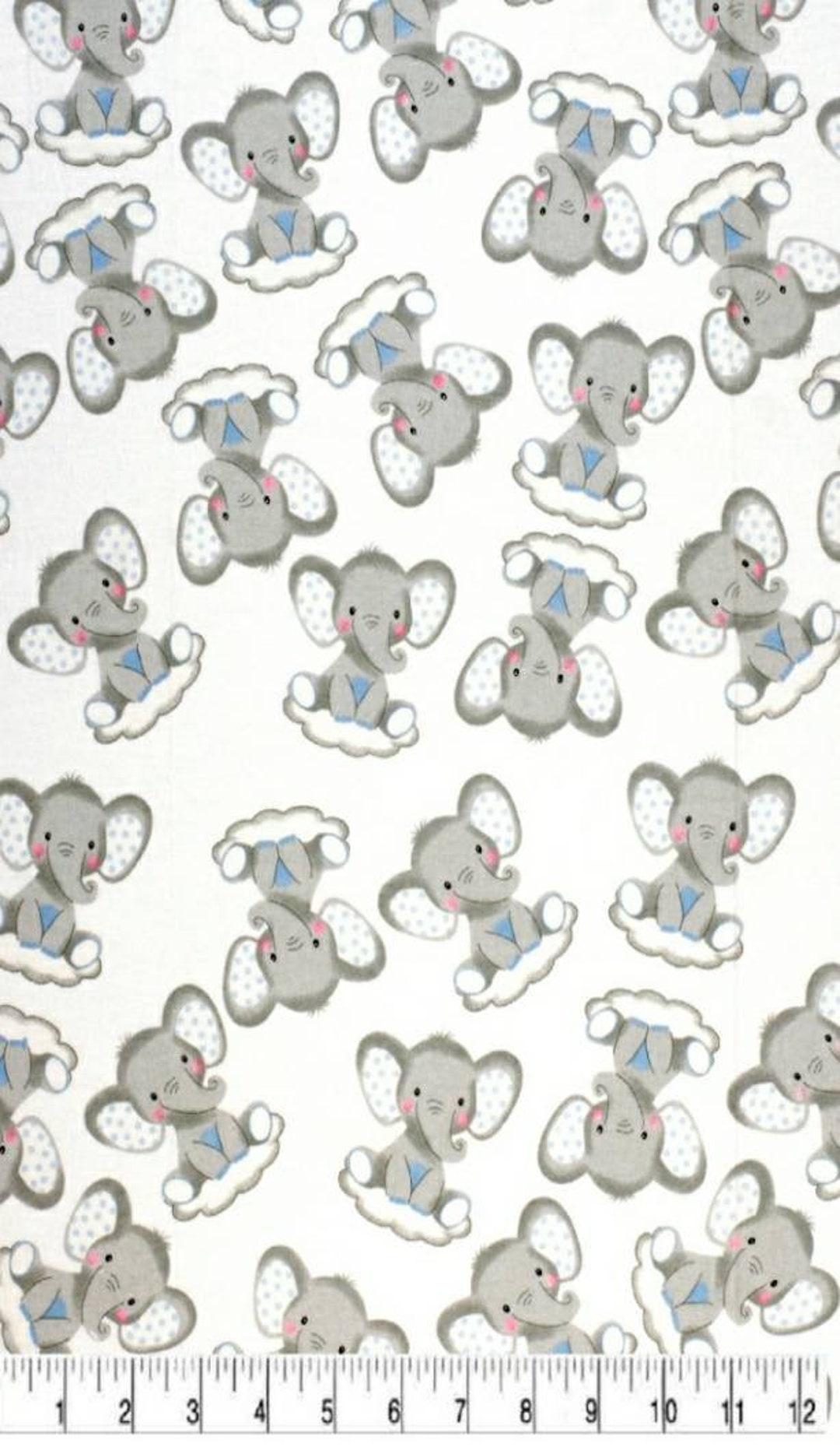 Baby Elephants Flannel Fabric, 100 Cotton, Fabric by the Yard, Choose