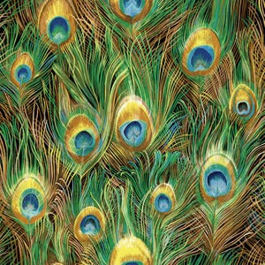 Peacock Feather Fabric, 100% Cotton, Peacock Fabric by the Yard, Choose your Cut