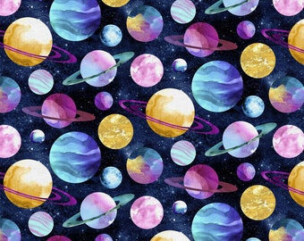 Tela Planetas, 100% Algodón, Tela Celestial, Tela cortada a medida, Elige tu Corte