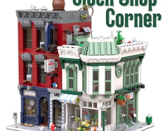 Clock Shop Corner - Custom LEGO MOC Instructions | Digital Download | LEGO Modular