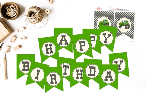 Tractor Bash Happy Birthday Banner Green Tractor John Etsy