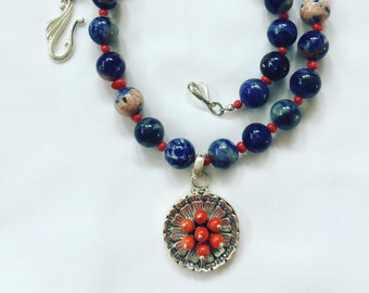 Sodalite with coral accents