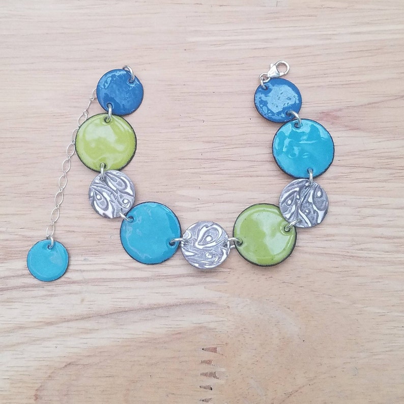 Kiln fired enamel and silver bracelet