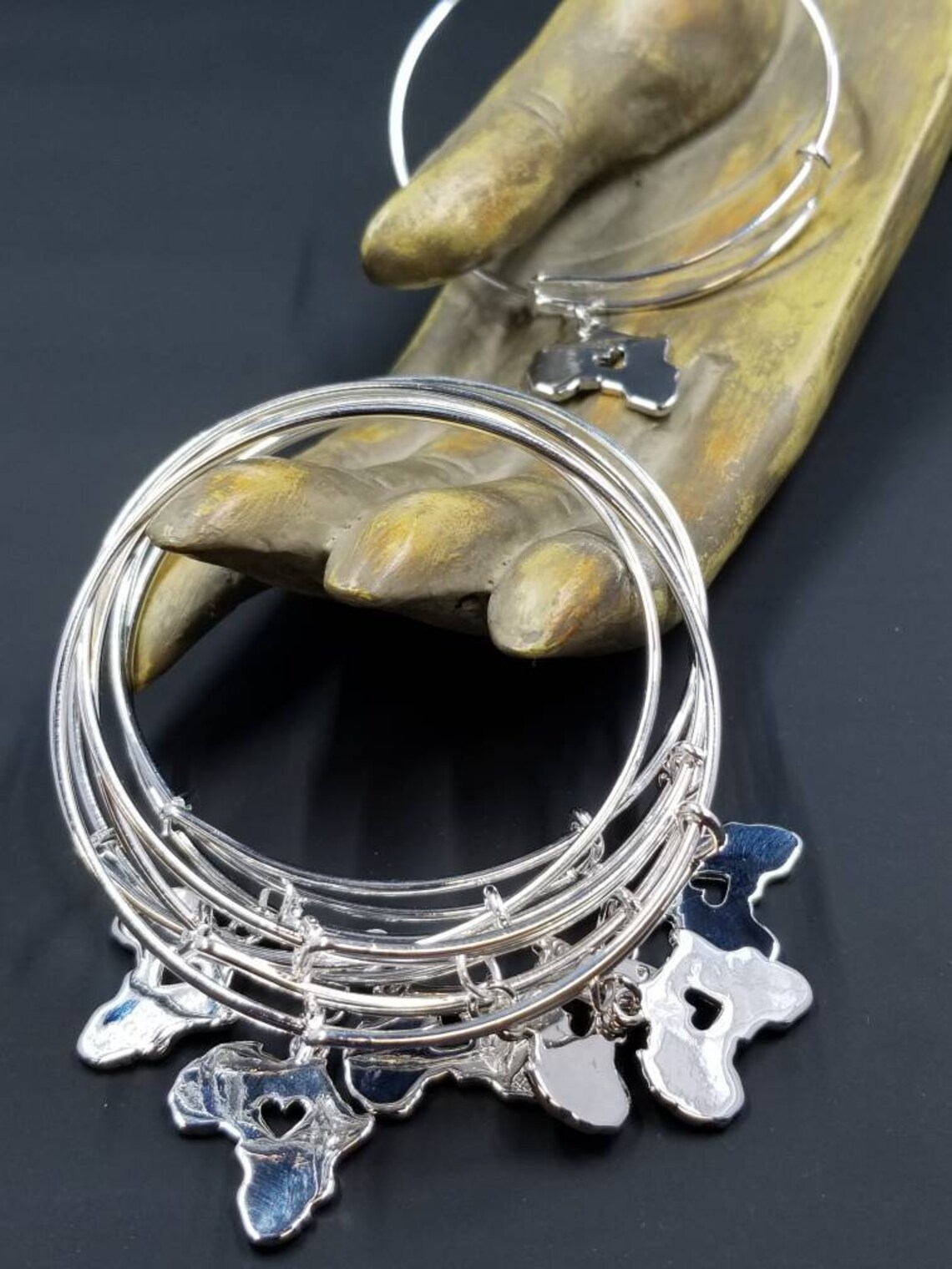 Africa Charm Silver Bangle Bracelets Etsy UK