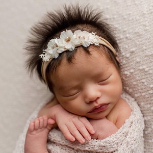 Ivory baby headband, cream floral headband ,dainty baby headband, cream beige newborn headband