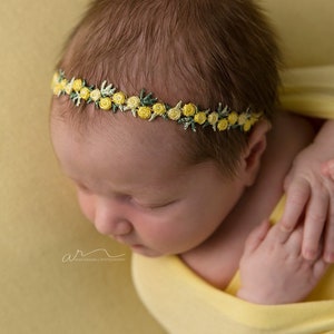 Yellow newborn headband,yellow floral baby headband,yellow green dainty headband,Yellow RTS headband, yellow photo prop hairbow