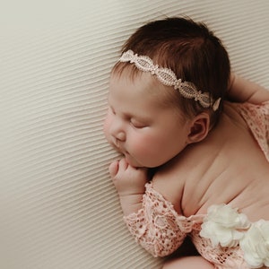 Pink dainty newborn headband,RTS blush  pink  headband, Newborn peach pink baby headband, light pink peach headband