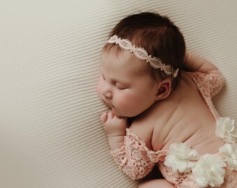 Pink dainty newborn headband,RTS blush  pink  headband, Newborn peach pink baby headband, light pink peach headband