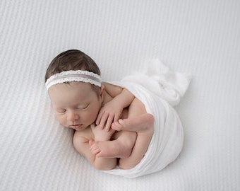 White headband ,Baptism baby headband ,Newborn dainty headband White baptism headband Christening white headband RTS headband