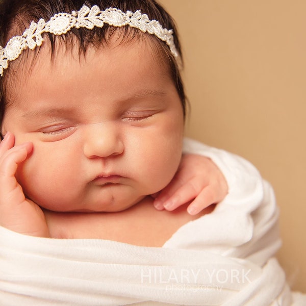 Off white  cream ivory dainty headband baby ivory lace headband dainty off White newborn photo prop headband Lace headband RTS baby prop