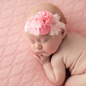 pink baby bow ,Baby headband ,Newbirn libk headband ,Pink cream baby hairbow ,Cake smash bow ,Toddler headband