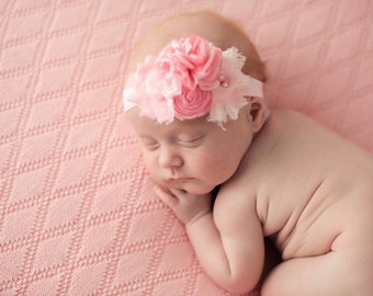 pink baby bow ,Baby headband ,Newbirn libk headband ,Pink cream baby hairbow ,Cake smash bow ,Toddler headband