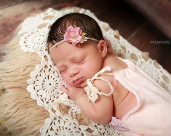 Mauve pink baby headband,dainty  newborn headband , Dusty pink rose baby headband , Newborn photo prop headband