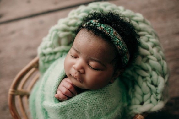 Green Mint Baby Headband ,newborn Embroidered Headband ,RTS  display picture 2
