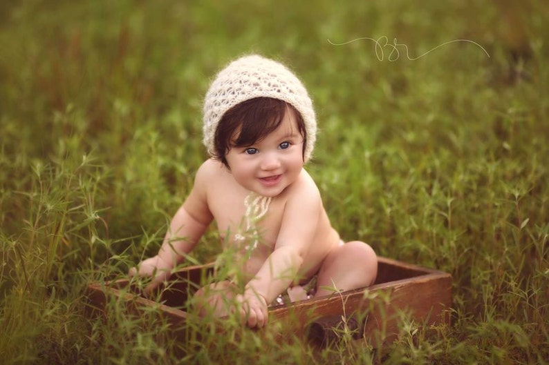 Baby Photo Prop bonnet Baby Knit Bonnet Ivory lace Sitter bonnet