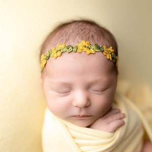 Yellow headband,Baby yellow headband,Floral yellow headband,Newborn dainty headband,RTS baby photo ptop