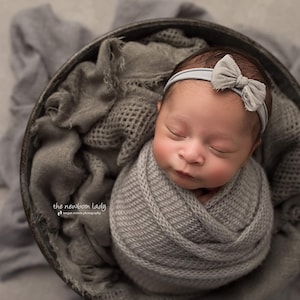 Gray baby headband,Newborn grey headband ,RTS newborn bow headband ,Gray fabric bow headband tieback Gray photo prop bow