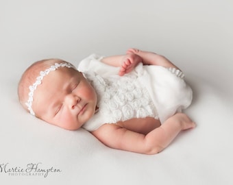Baby headband ,Christening White headband ,baptism headband , white dainty christening  Headband, RTS white photo prop headband
