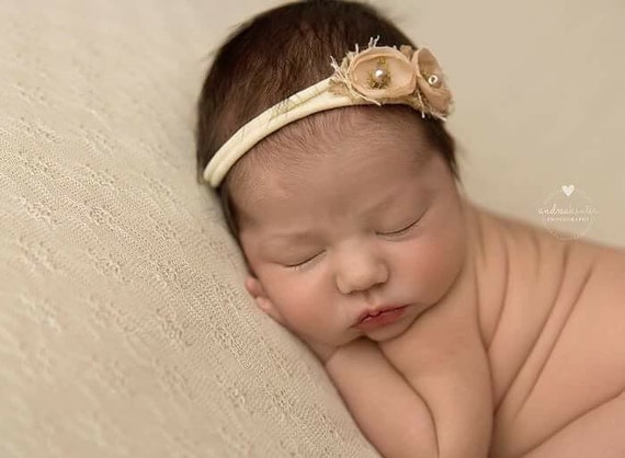 Buy Cream Newborn Headband, Ivory Peach Baby Elastic Headband