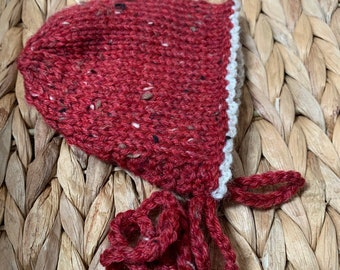 Rustic red bonnet ,Christmas bonnet , baby red bonnet ,Tweed red bonnet , Baby bonnet Christmas photo prop bonnet